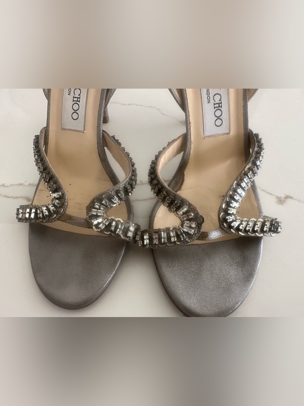 Jimmy Choo Metallic Silver Slingback Heels - Picture 7 of 13
